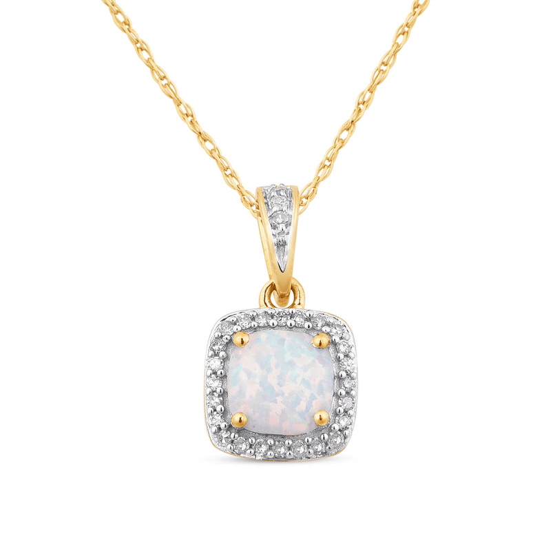 Created Opal & Diamond Necklace in 9ct Yellow Gold Bevilles Jewellers 
