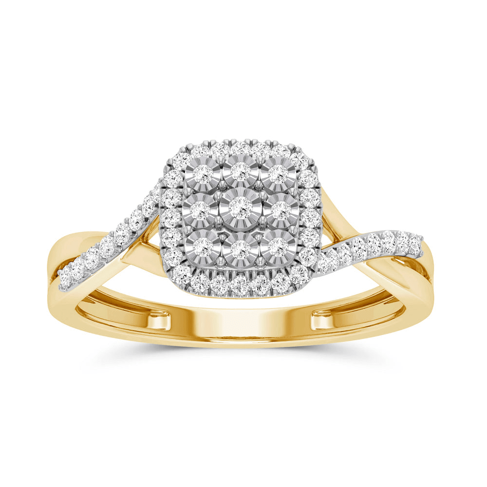 Square Double Halo Ring with 0.20tw of Diamonds in 9kt Yellow Gold Rings Bevilles 