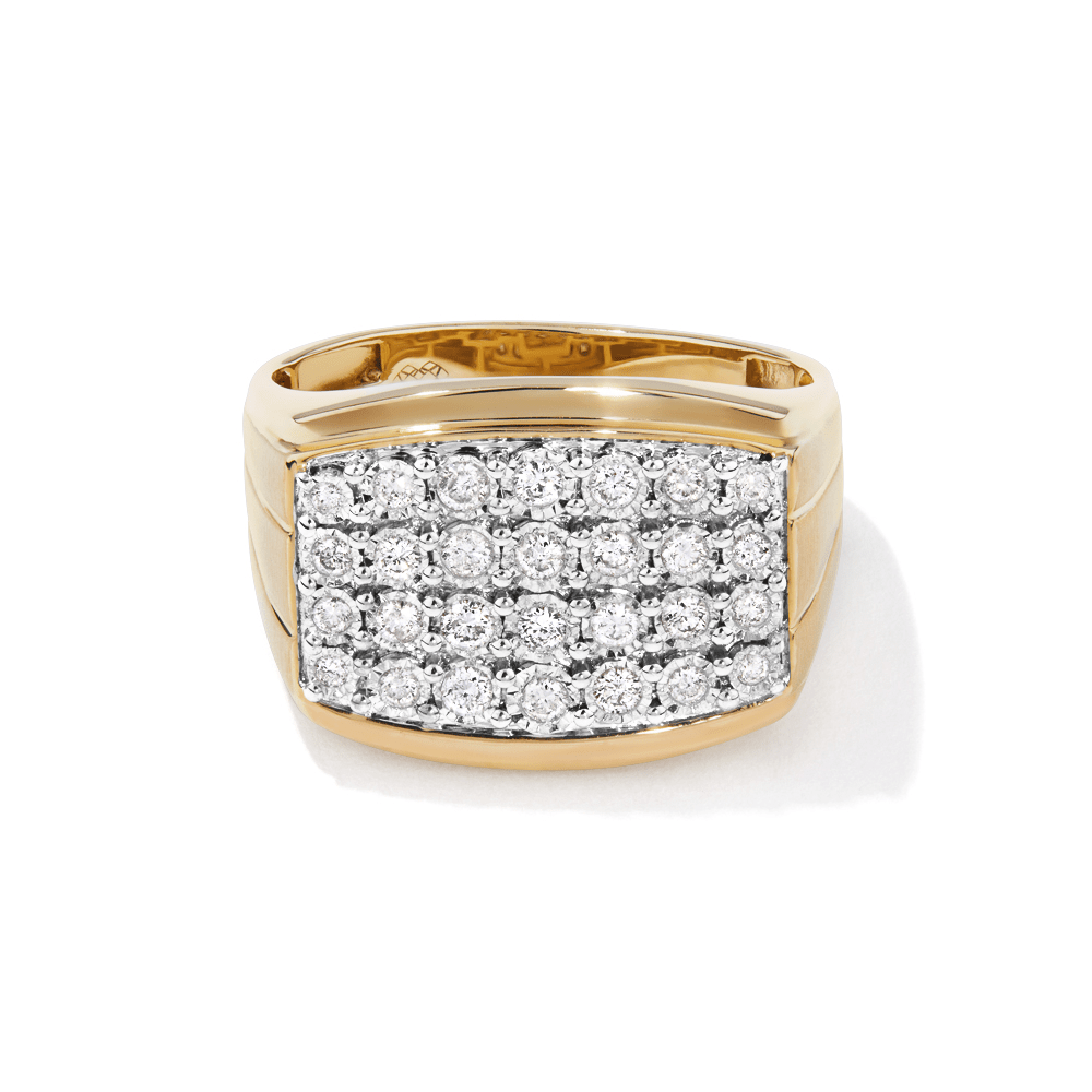 Men's Cluster Tablet Ring with 0.50tw of Diamonds in 9kt Yellow Gold Rings Bevilles 