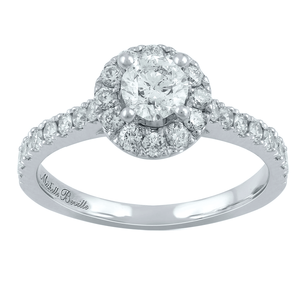 Love by Michelle Beville Halo Solitaire Ring with 0.90tw of Diamonds in 18kt White Gold Rings Bevilles 