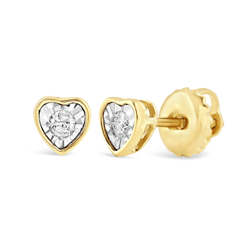 Children's Heart Stud Earrings with 0.07tw of Diamonds in 9kt Yellow Gold Earrings Bevilles 