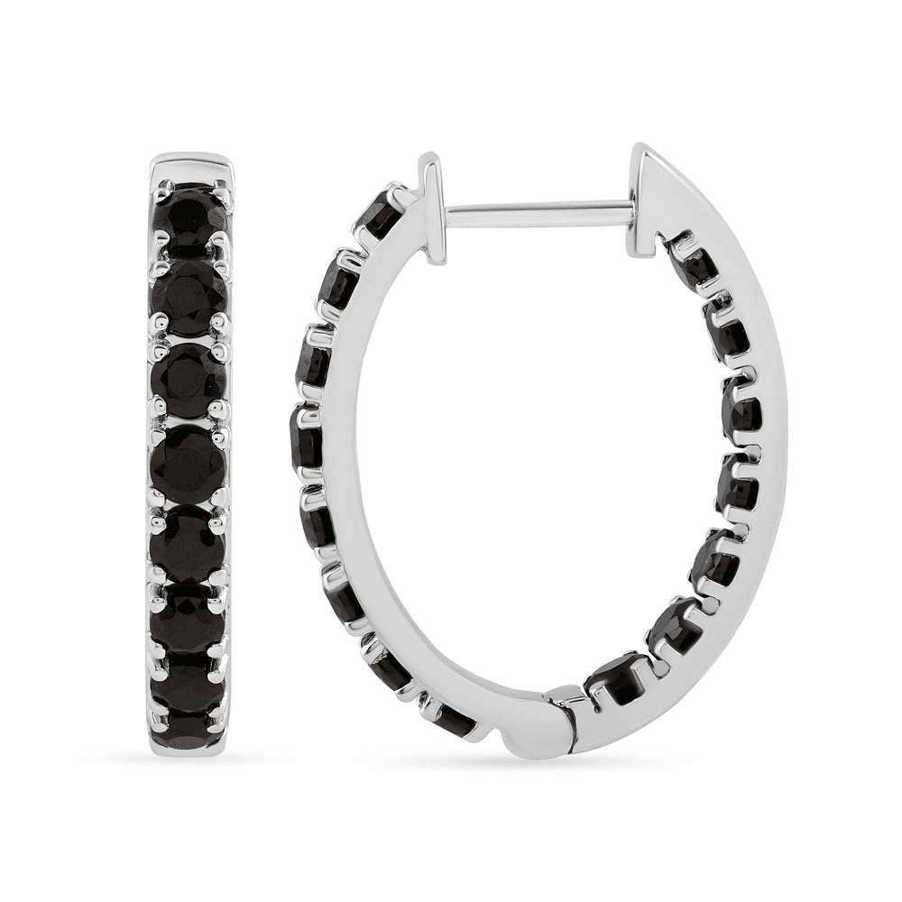Inside Out Hoop Earrings with Black Spinel in Sterling Silver Earrings Bevilles 