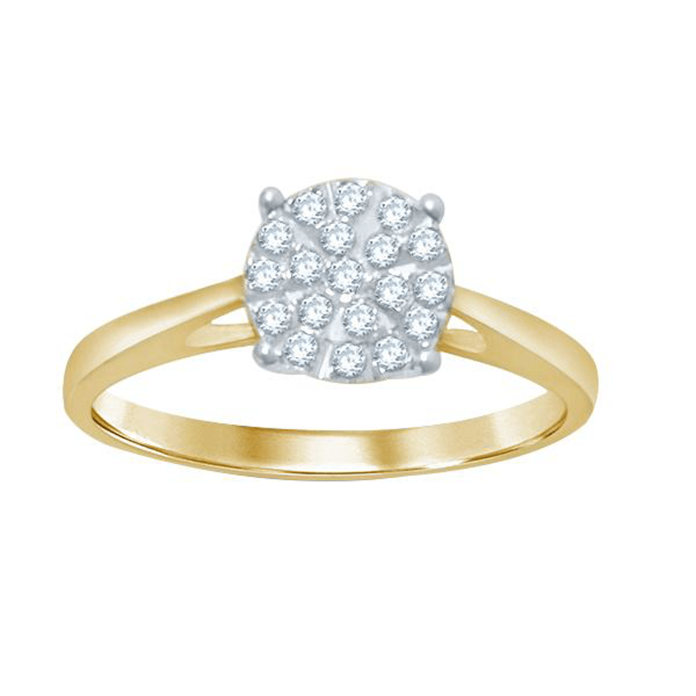 Cluster Solitaire Look Halo Ring with 0.25tw of Diamonds in 9kt Yellow Gold Rings Bevilles 