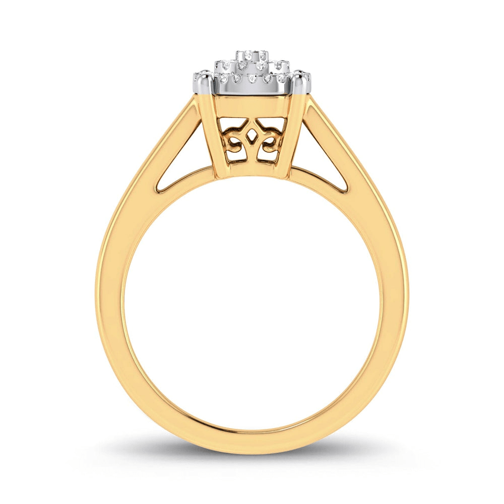 Cluster Solitaire Look Halo Ring with 0.25tw of Diamonds in 9kt Yellow Gold Rings Bevilles 