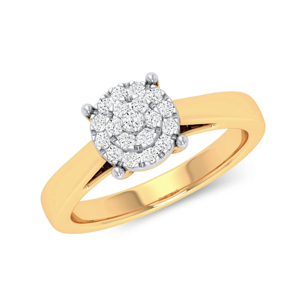 Cluster Solitaire Look Halo Ring with 0.25tw of Diamonds in 9kt Yellow Gold Rings Bevilles 
