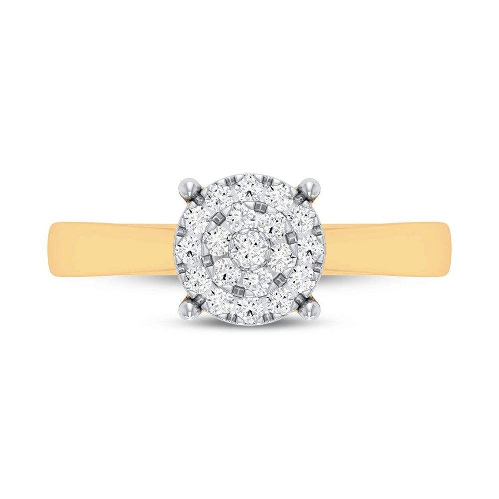 Cluster Solitaire Look Halo Ring with 0.25tw of Diamonds in 9kt Yellow Gold Rings Bevilles 