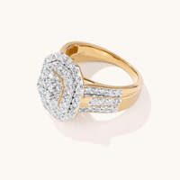 Meera Double Halo Emerald Shaped Ring with 1.50tw of Laboratory-Grown Diamonds in 9kt Yellow Gold Rings Bevilles 