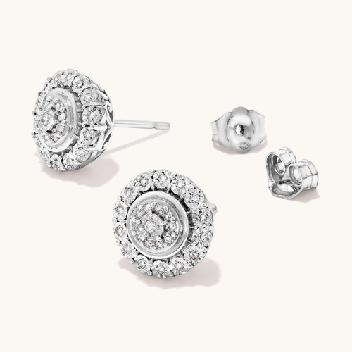 Double Halo Stud Earrings with 0.16tw of Diamonds in Sterling Silver Earrings Bevilles 