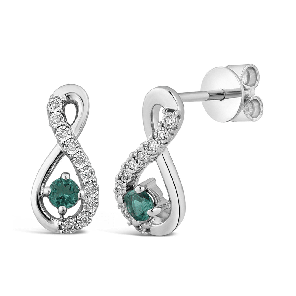 Created Emerald and Diamond Infinity Earrings in Sterling Silver Earrings Bevilles 