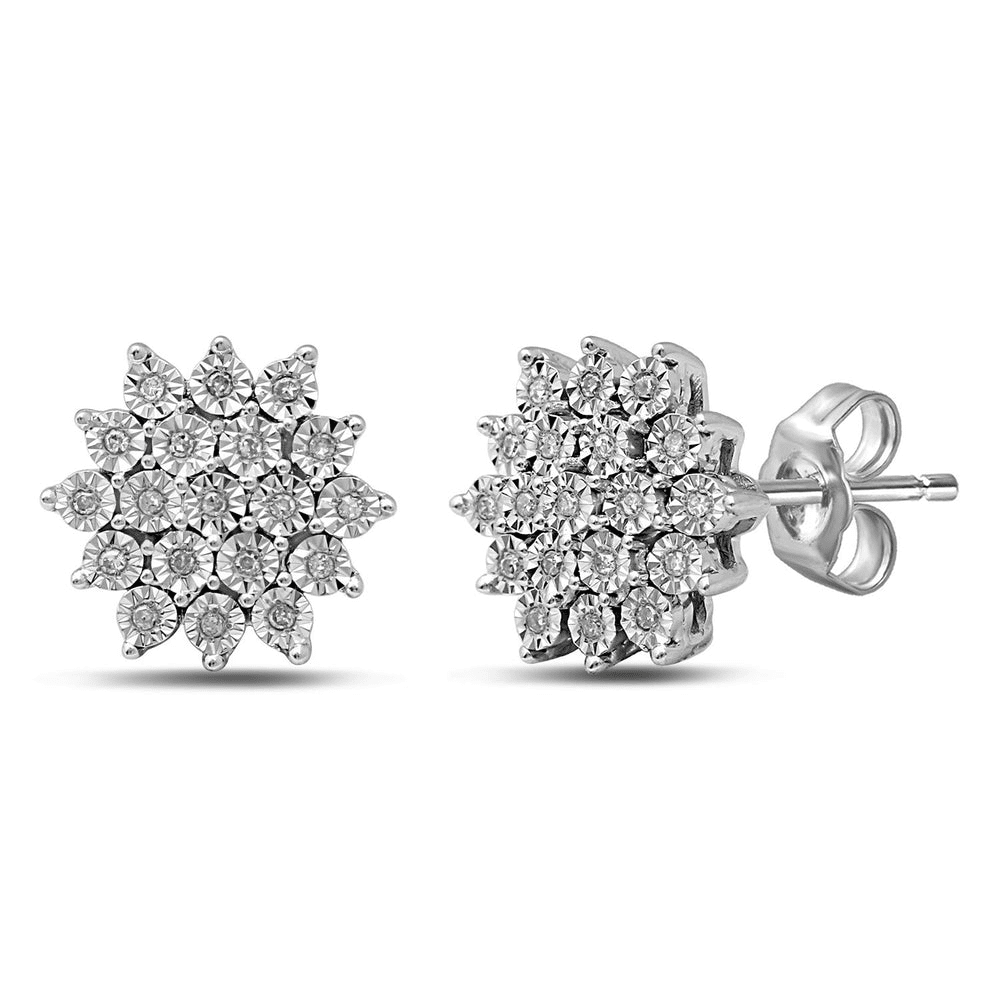 Cluster Diamond Set Stud Earrings in Sterling Silver Earrings Bevilles 