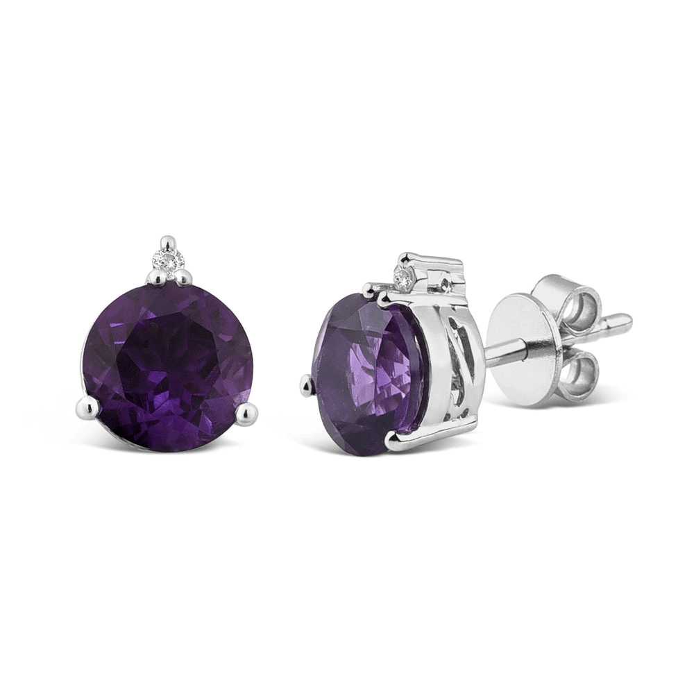 Amethyst and Diamond Set Stud Earrings in Sterling Silver Earrings Bevilles 