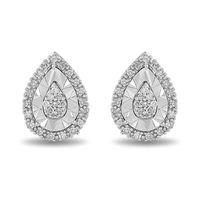 Diamond Set Miracle Pear Halo Stud Earrings in Sterling Silver Earrings Bevilles 