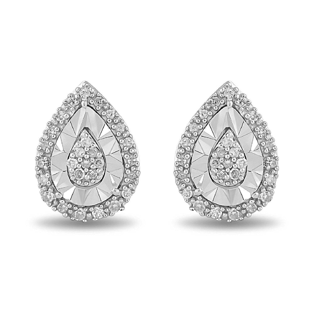 Diamond Set Miracle Pear Halo Stud Earrings in Sterling Silver Earrings Bevilles 
