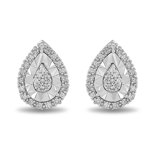 Diamond Set Miracle Pear Halo Stud Earrings in Sterling Silver Earrings Bevilles 