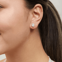 Diamond Set Miracle Pear Halo Stud Earrings in Sterling Silver Earrings Bevilles 