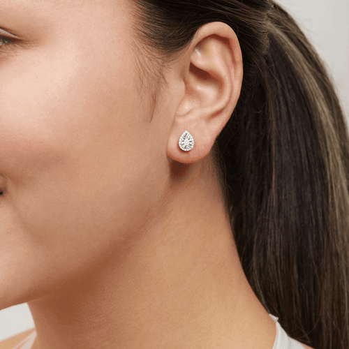Diamond Set Miracle Pear Halo Stud Earrings in Sterling Silver Earrings Bevilles 