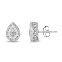 Diamond Set Miracle Pear Halo Stud Earrings in Sterling Silver Earrings Bevilles 