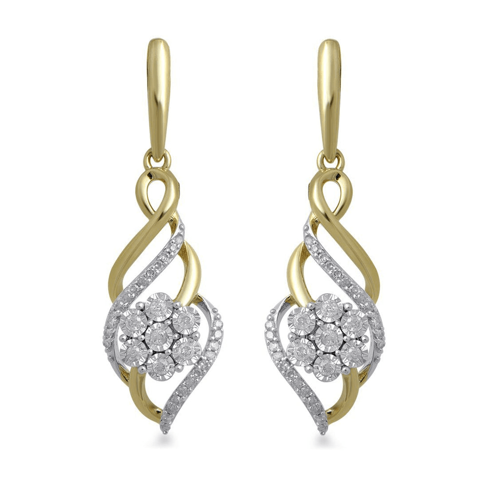 Fancy Swirl Flower Drop Earrings with 0.25tw of Diamonds in 9kt Yellow Gold Earrings Bevilles 