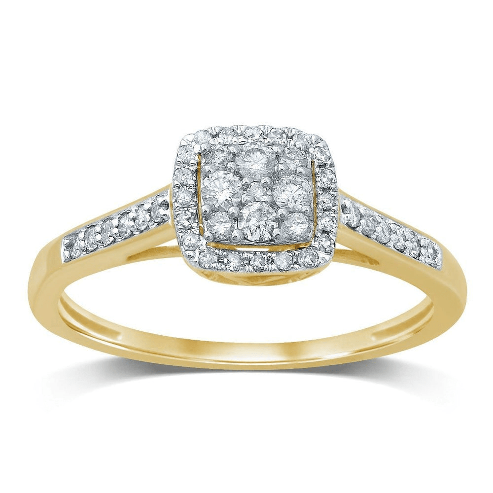 Square Shape Cluster Ring with 0.25tw of Diamonds in 9kt Yellow Gold Rings Bevilles 