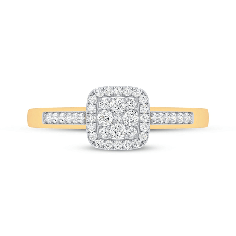 Square Shape Cluster Ring with 0.25tw of Diamonds in 9kt Yellow Gold Rings Bevilles 