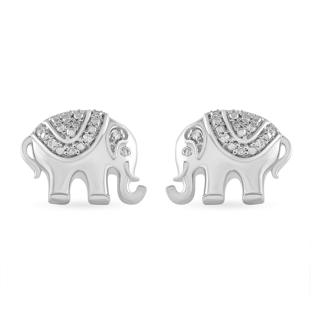 Children's Elephant Stud Earrings with 0.05tw of Diamonds in Sterling Silver Earrings Bevilles 