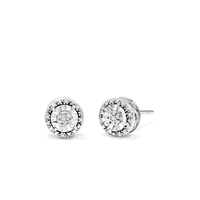 Diamond Set Miracle Halo Stud Earrings in Sterling Silver Earrings Bevilles 