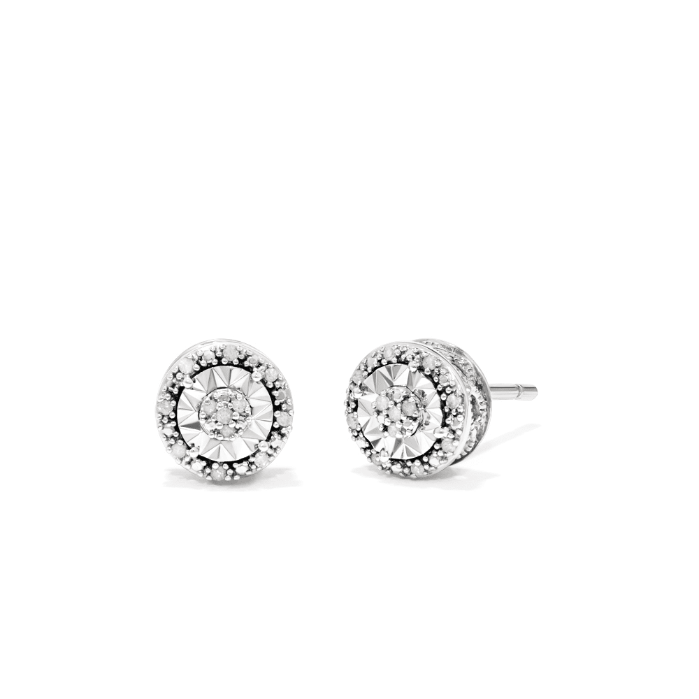 Diamond Set Miracle Halo Stud Earrings in Sterling Silver Earrings Bevilles 