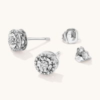 Diamond Set Miracle Halo Stud Earrings in Sterling Silver Earrings Bevilles 