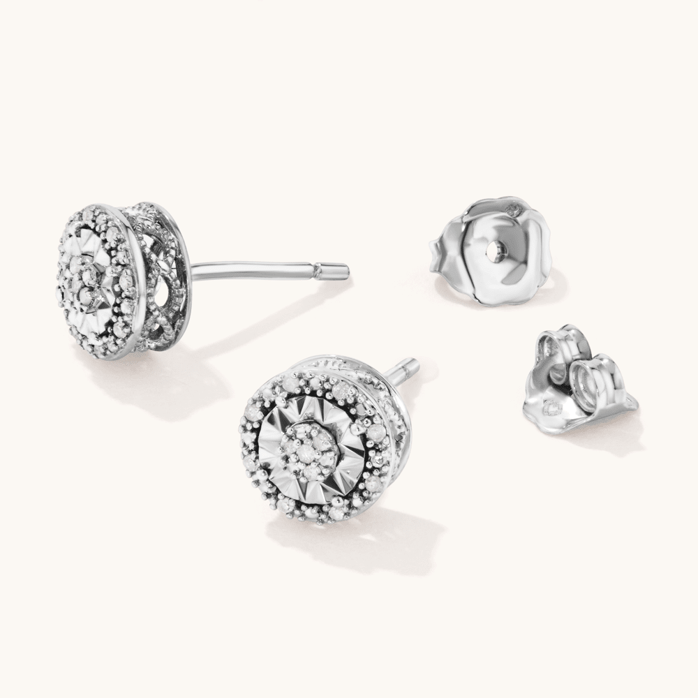 Diamond Set Miracle Halo Stud Earrings in Sterling Silver Earrings Bevilles 