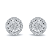 Diamond Set Miracle Halo Stud Earrings in Sterling Silver Earrings Bevilles 