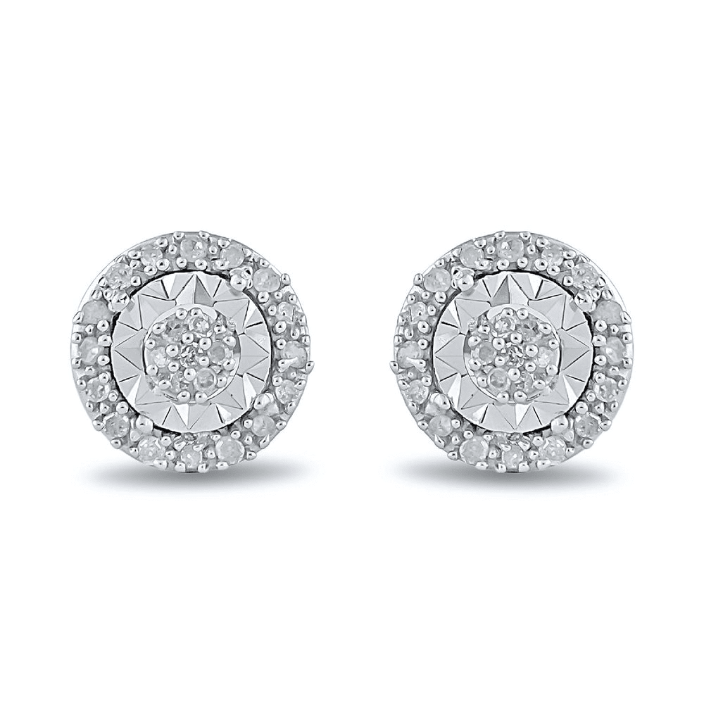 Diamond Set Miracle Halo Stud Earrings in Sterling Silver Earrings Bevilles 