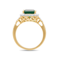 Created Emerald Halo Shoulder Ring with 0.15tw of Diamonds in 9kt Yellow Gold Rings Bevilles 
