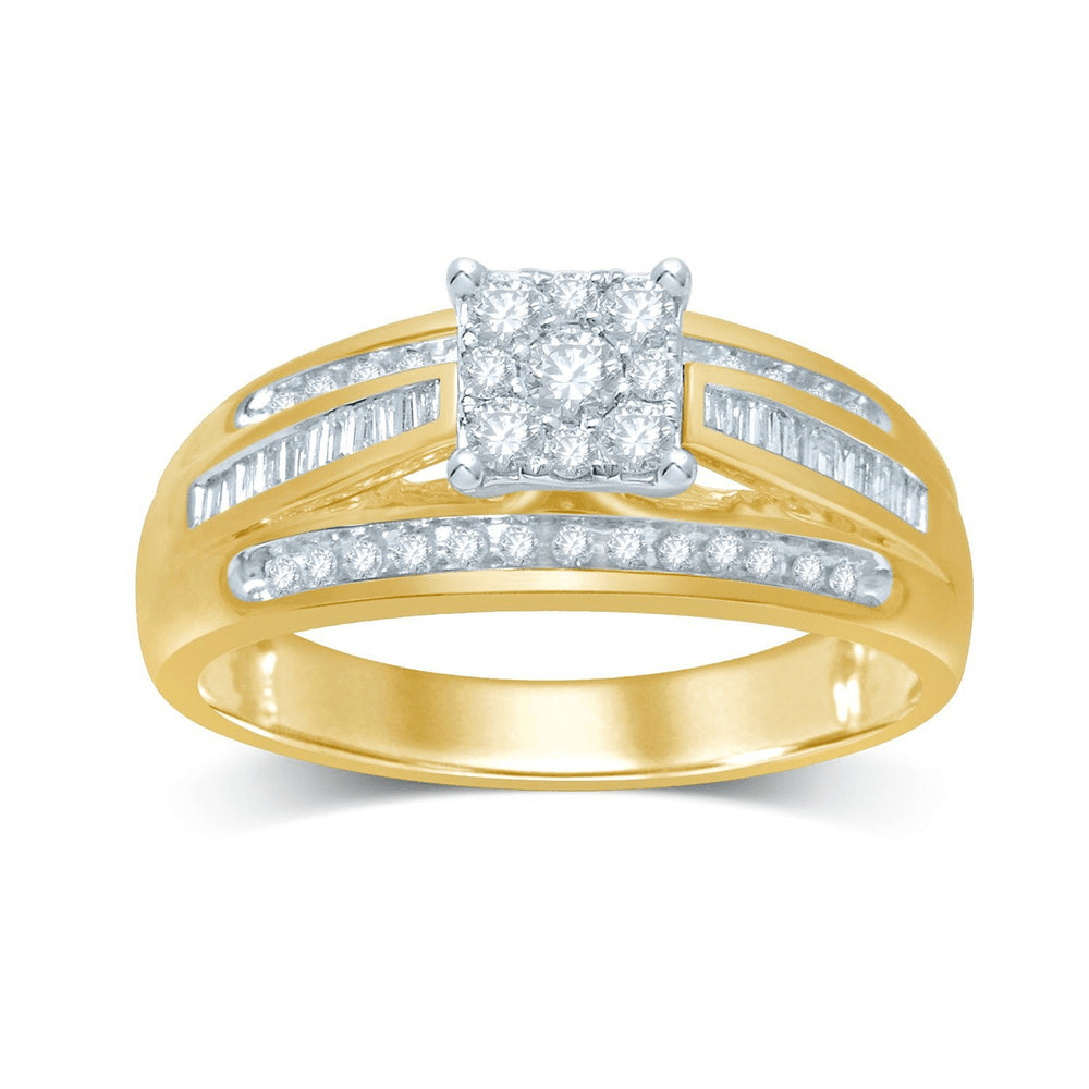 Cluster Square Shoulder Ring with 0.50tw of Diamonds in 9kt Yellow Gold Rings Bevilles 