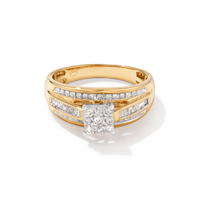Cluster Square Shoulder Ring with 0.50tw of Diamonds in 9kt Yellow Gold Rings Bevilles 