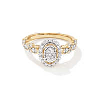 Oval Halo Shoulder Ring with 0.50tw of Diamonds in 9kt Yellow Gold Rings Bevilles 