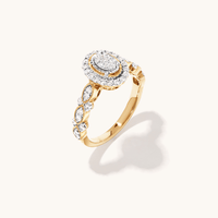 Oval Halo Shoulder Ring with 0.50tw of Diamonds in 9kt Yellow Gold Rings Bevilles 