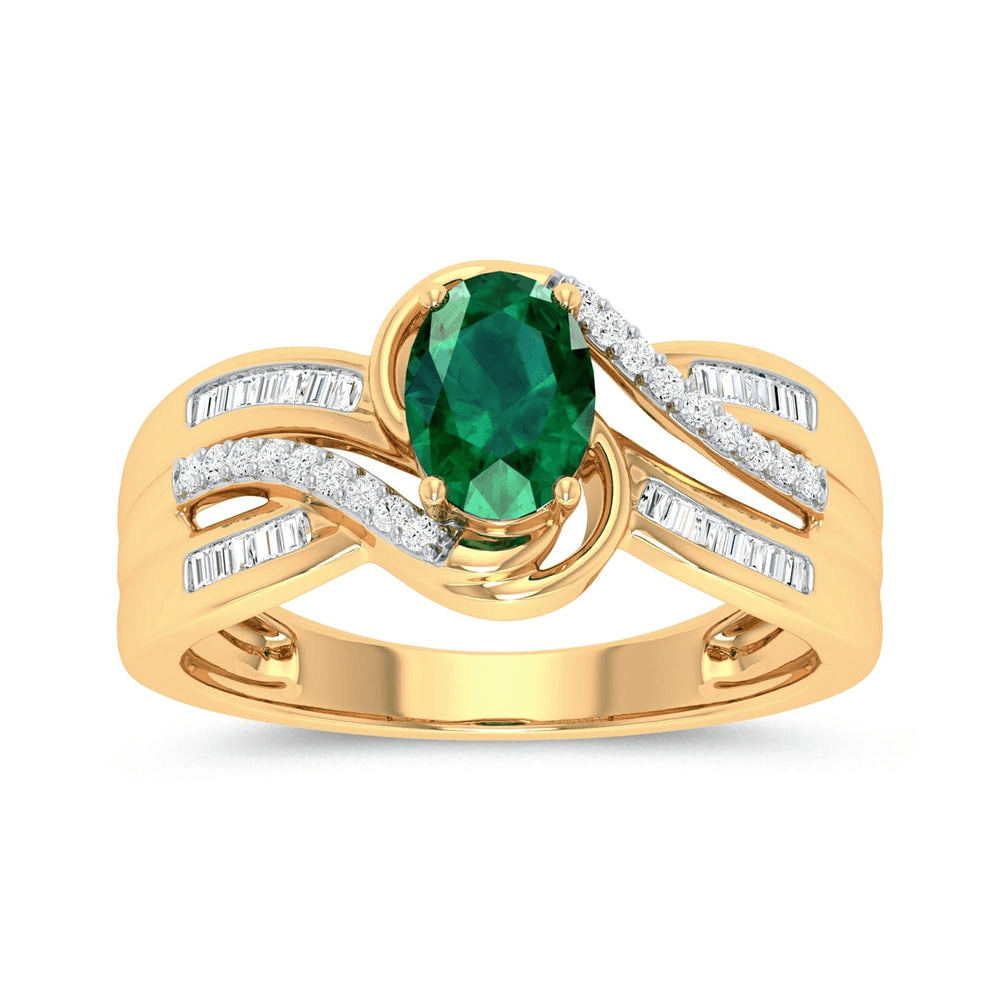 9kt Yellow Gold Created Emerald and Diamond Ring Rings Bevilles 