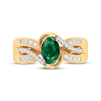 9kt Yellow Gold Created Emerald and Diamond Ring Rings Bevilles 