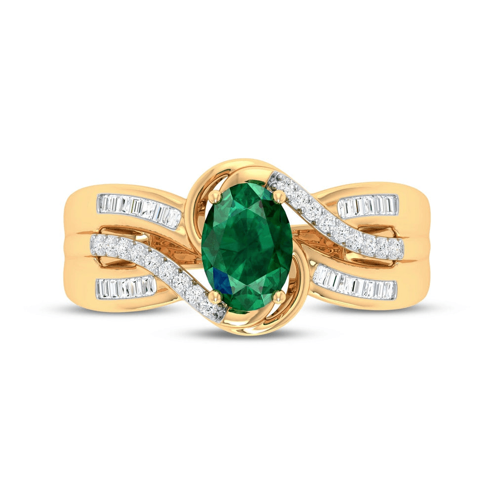 9kt Yellow Gold Created Emerald and Diamond Ring Rings Bevilles 