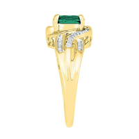 9kt Yellow Gold Created Emerald and Diamond Ring Rings Bevilles 
