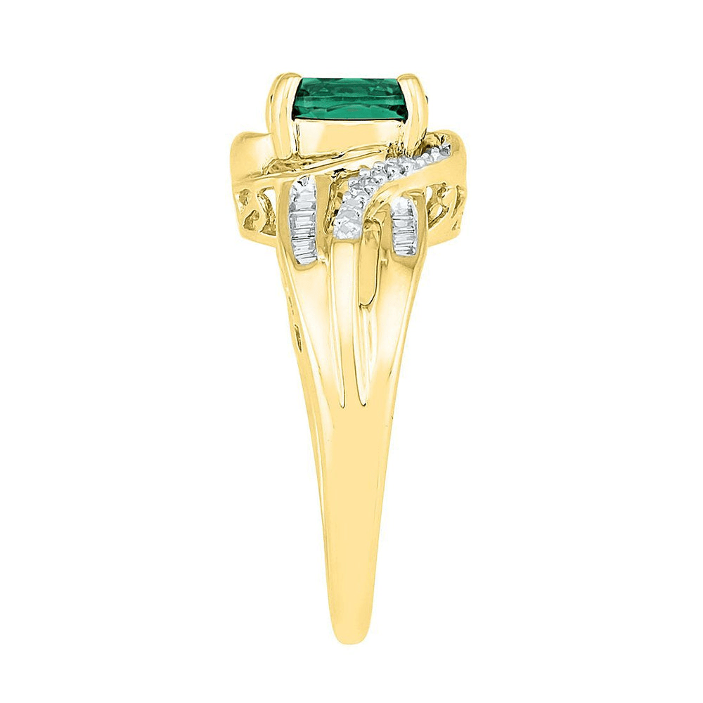 9kt Yellow Gold Created Emerald and Diamond Ring Rings Bevilles 