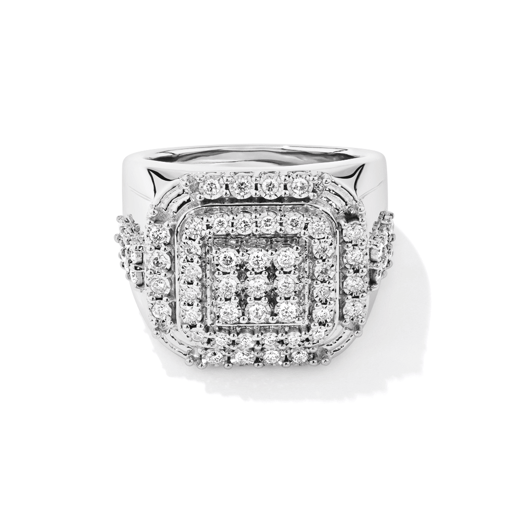 Stanton Made for Men Double Halo Square Ring with 0.75tw of Diamonds in Sterling Silver Rings Bevilles 