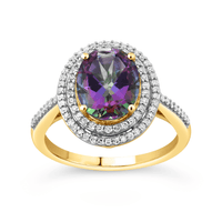 Mystic Topaz Halo Ring with 0.25tw of Diamonds in 9kt Yellow Gold Rings Bevilles 