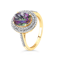 Mystic Topaz Halo Ring with 0.25tw of Diamonds in 9kt Yellow Gold Rings Bevilles 