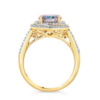 Mystic Topaz Halo Ring with 0.25tw of Diamonds in 9kt Yellow Gold Rings Bevilles 