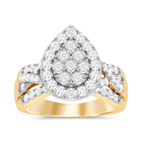 Pear Halo Ring with 1.00tw of Diamonds in 9kt Yellow Gold Rings Bevilles 