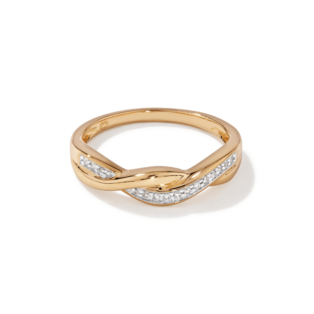 Diamond Set Twist Stacker Ring in 9kt Yellow Gold Rings Bevilles 
