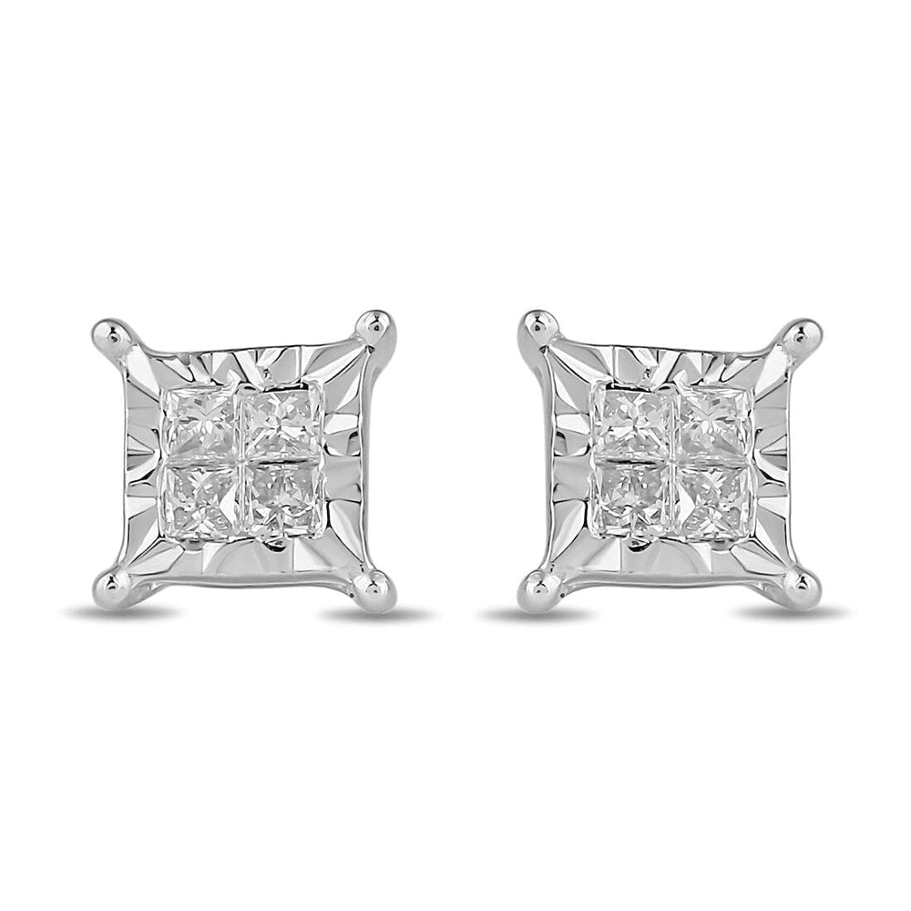 Miracle Halo Earrings with 0.10tw of Diamonds in Sterling Silver Earrings Bevilles 