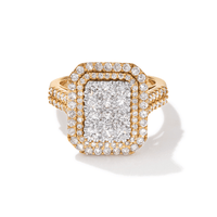 Emerald Shape Cluster Ring with 1.50tw of Diamonds in 9kt Yellow Gold Rings Bevilles 