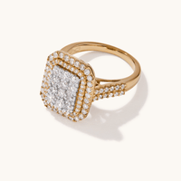 Emerald Shape Cluster Ring with 1.50tw of Diamonds in 9kt Yellow Gold Rings Bevilles 